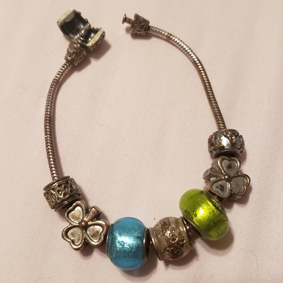 Pandora Like Silver Charm Bracelet w Colorful Beads St Patrick's Day Irish - Picture 2 of 5